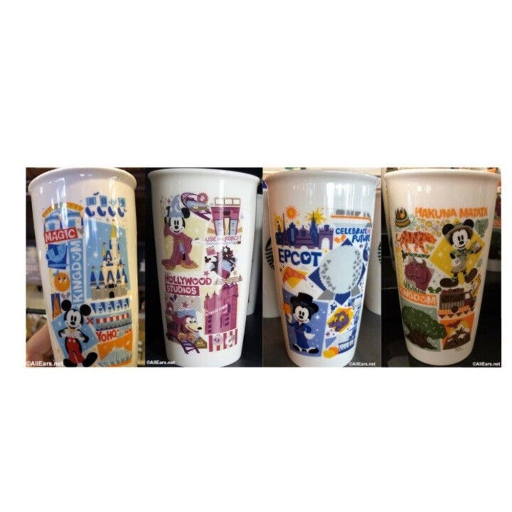 Disney Parks x Starbucks 2018 4x Parks Beverage Tumbler Mug Set Walt Disney Rare